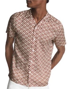 REISS Valencia Geo Print Short Sleeve Shirt Size M